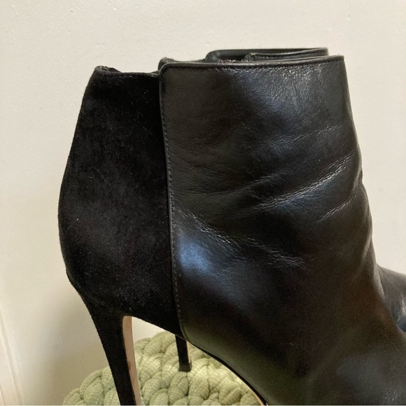 LE SILLA Black Leather/ Suede Point Toe Platform Stiletto Heel Ankle Boots - Picture 3 of 9